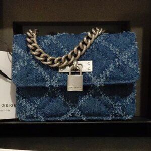KURT GEIGER LONDON BRIXTON LOCK MICRO DENIM BAG